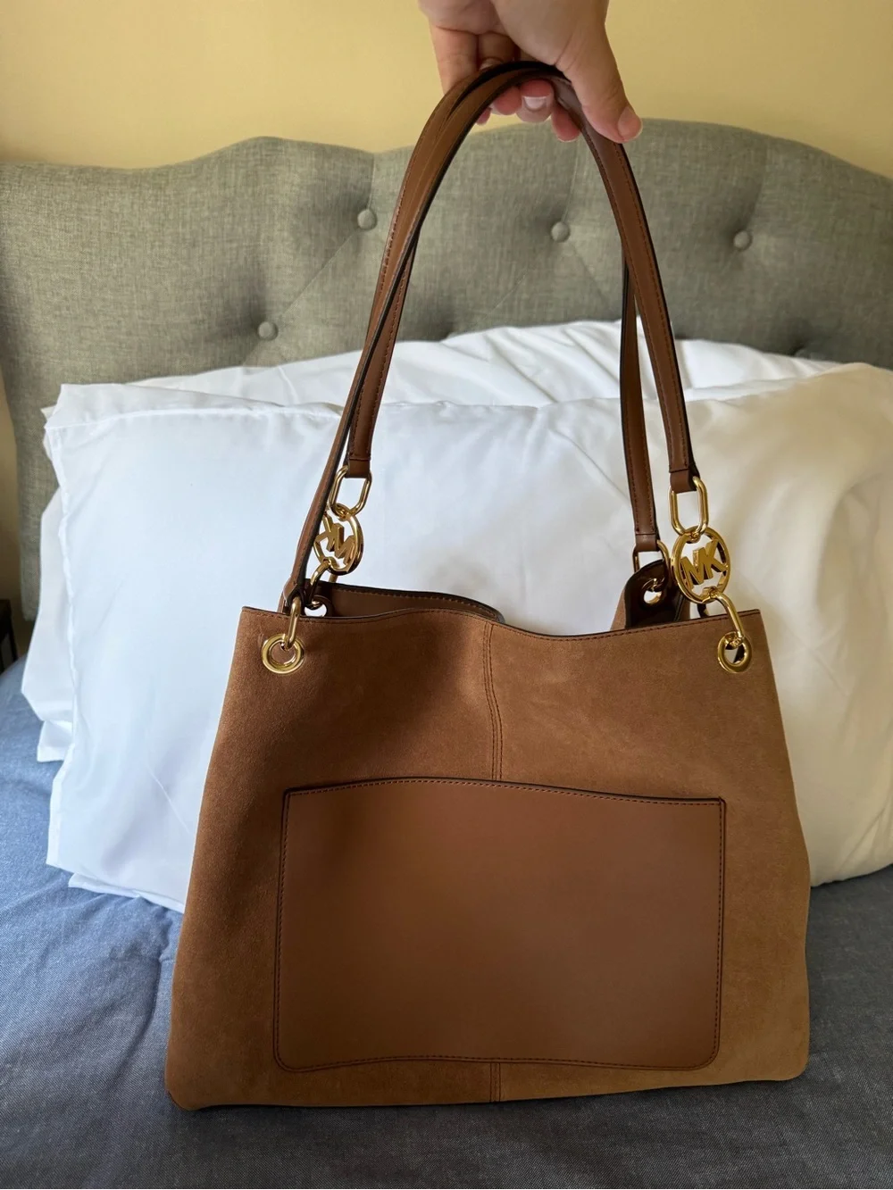 Michael Kors Brown Suede Shoulder Bag with Gold Hardware